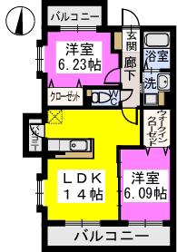 カーサ コスタ(2LDK/2階)の間取り写真