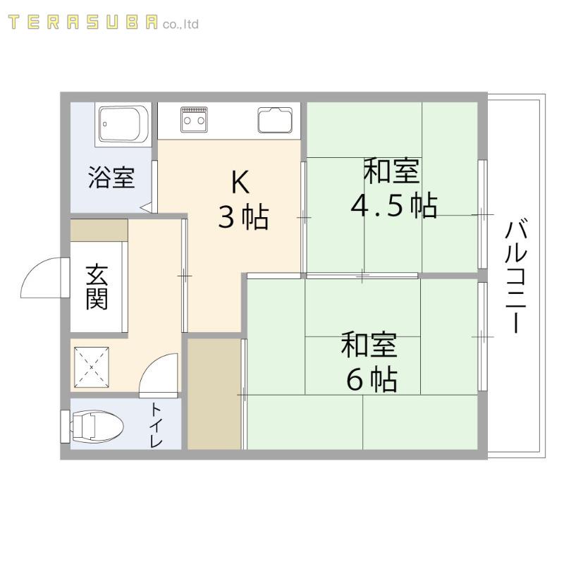 鷹の井アパート(2K/2階)の間取り写真