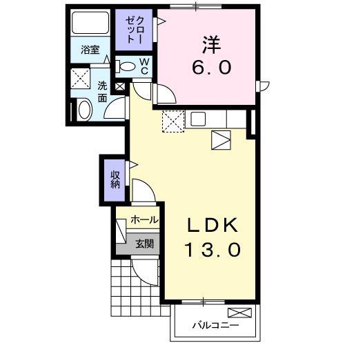 SUNNY FLAT B(1LDK/1階)の間取り写真