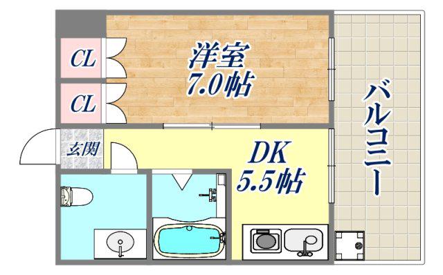 エビス西宮(1DK/7階)の間取り写真
