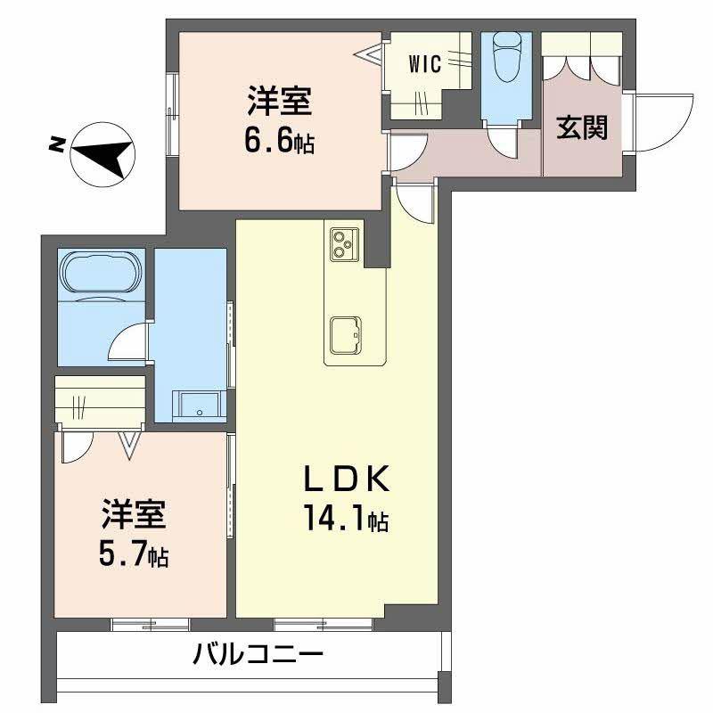 JR山陽本線 新倉敷駅 徒歩7分 3階建 新築(2LDK/2階)の間取り写真