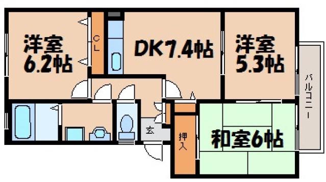 フォブール空田(3DK/2階)の間取り写真