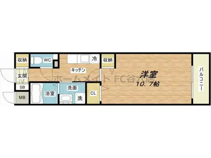 ロワリオン上町(1K/2階)の間取り写真