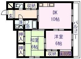アメニティー伊島(2DK/4階)の間取り写真