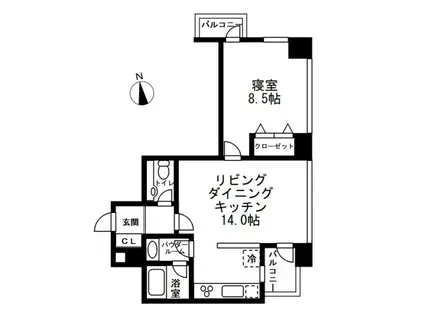 レジディアタワー麻布十番(1LDK/19階)の間取り写真