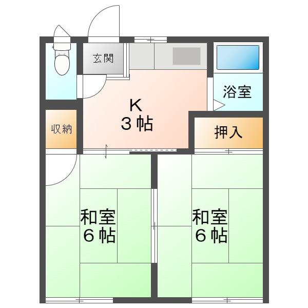 カーサ石江(2K/1階)の間取り写真