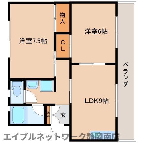 有賀ハイツ(2LDK/3階)の間取り写真