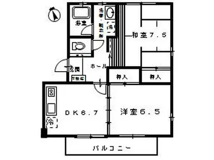 老松ハイムB棟(2DK/2階)の間取り写真