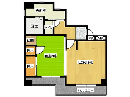 うらら館 託麻(1LDK/3階)の間取り写真
