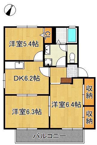 ディアスBEN水巻(3DK/2階)の間取り写真