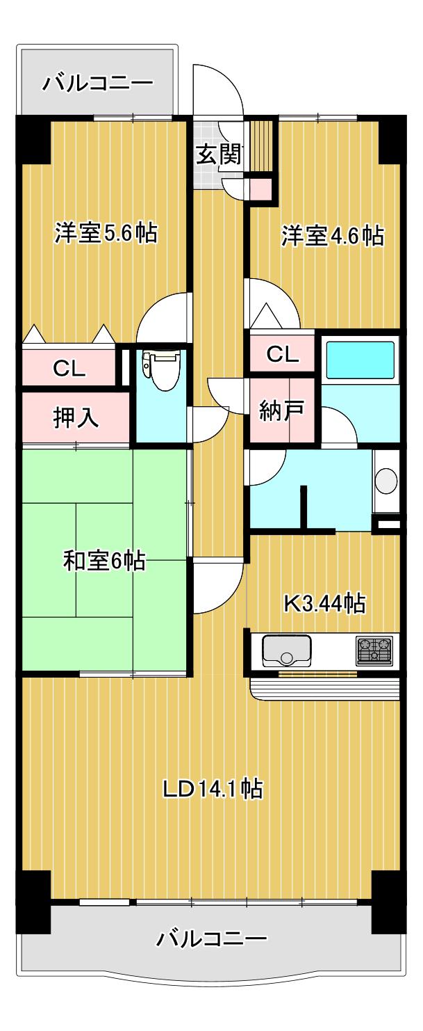 プレステージ青山(3LDK/9階)の間取り写真