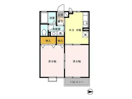 セジュール八幡(2K/2階)の間取り写真