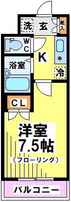ルイーネ調布(1K/1階)の間取り写真