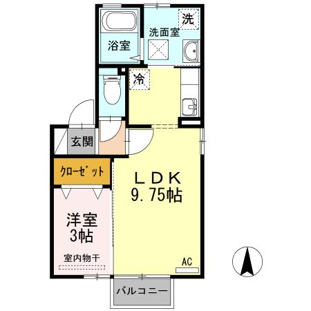 ウィルモア上飯野 A棟(1LDK/1階)の間取り写真