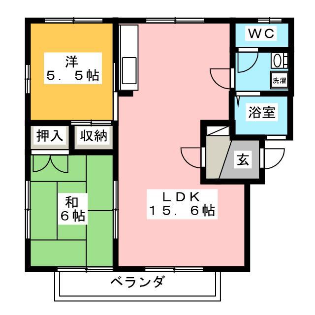 ルミエール富竹S棟(2LDK/2階)の間取り写真