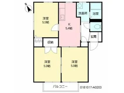 フォーレスアナイ A棟(3K/2階)の間取り写真