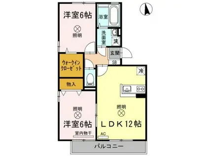 リビングタウン旭川B棟(2LDK/2階)の間取り写真