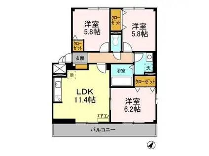 コンフォート新柏A(3LDK/3階)の間取り写真