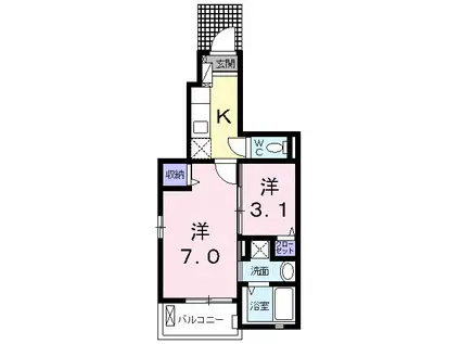 セレーノ モチヅキII(1SK/1階)の間取り写真