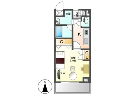 メイビル覚王山(1K/2階)の間取り写真