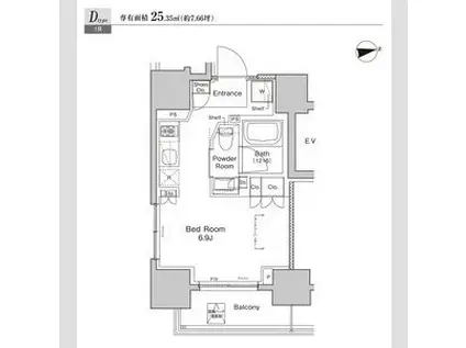 プラウドフラット浅草雷門(ワンルーム/9階)の間取り写真