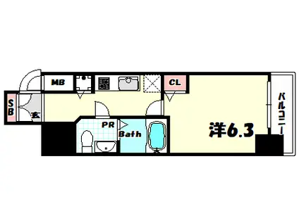 LALA PLACE三宮東アスヴェル(1K/2階)の間取り写真