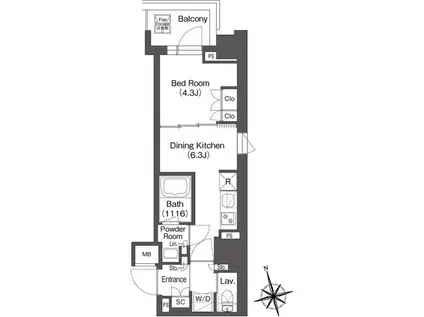 ミリアレジデンス浅草駒形(1DK/11階)の間取り写真