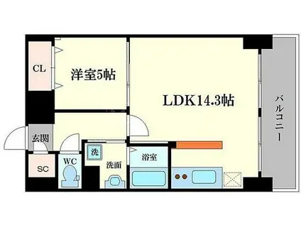 プランドール堂島(1LDK/12階)の間取り写真
