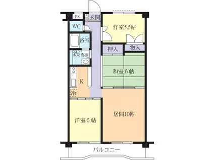 ヴィラージュ千現(3LDK/5階)の間取り写真