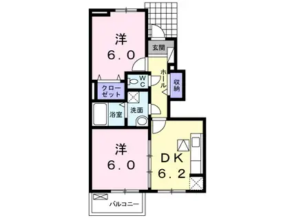 ライジングサン(2DK/1階)の間取り写真