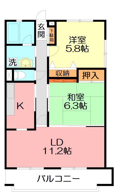 ラ・メール弥勒寺(2LDK/2階)の間取り写真