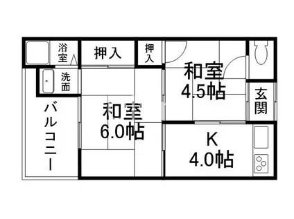 罧原荘(2K/1階)の間取り写真