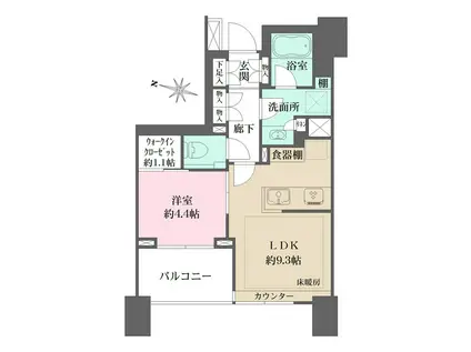 ザ・パークハウスアーバンス中野中央(1LDK/9階)の間取り写真