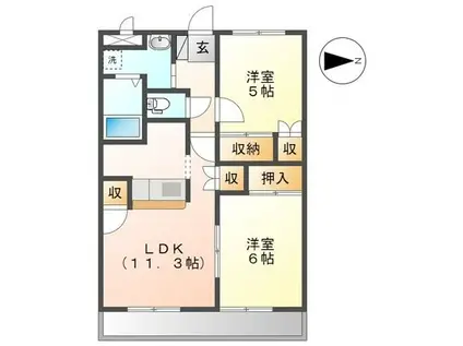 アムールエバーハイツ(2LDK/1階)の間取り写真