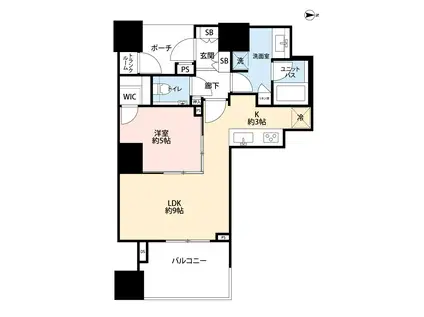 DEUX TOURS CANAL&SPA ウエスト(1LDK/31階)の間取り写真