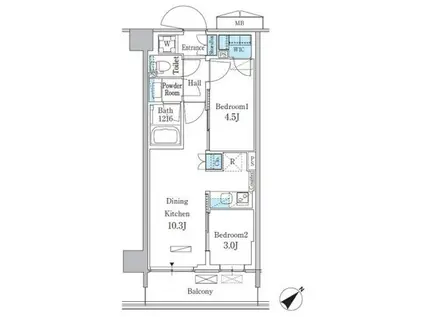 パークアクシス品川南大井パークフロント(2LDK/6階)の間取り写真