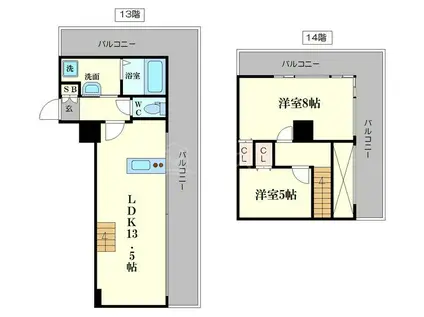 IMPERIAL SUITE南堀江(2LDK/13階)の間取り写真