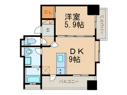 アヴィタシヨン浅生通(1DK/9階)の間取り写真