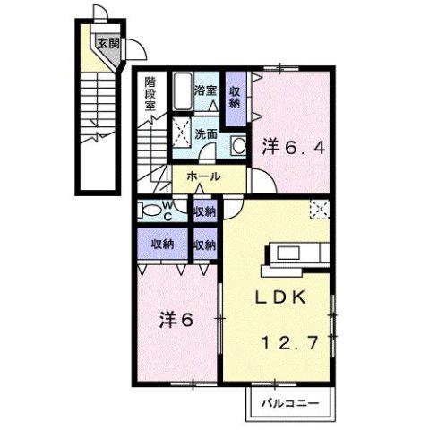 ピ-スフルハイツB(2LDK/2階)の間取り写真