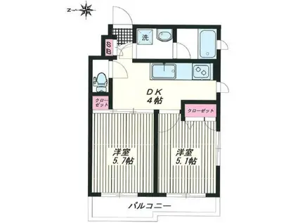モント中馬込(2DK/1階)の間取り写真