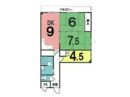 財形第16日の出コーポ(3DK/2階)の間取り写真