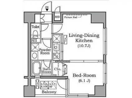 レジディア広尾南(1LDK/9階)の間取り写真