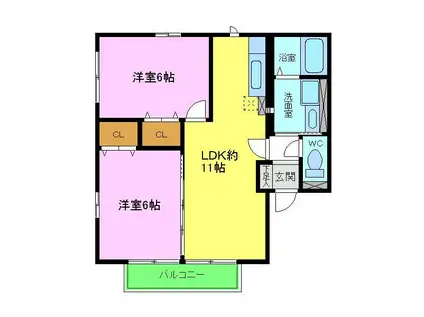 ソレイユA棟(2LDK/2階)の間取り写真