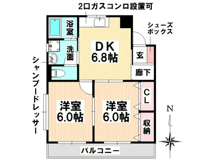 ハイツ旭(2DK/5階)の間取り写真