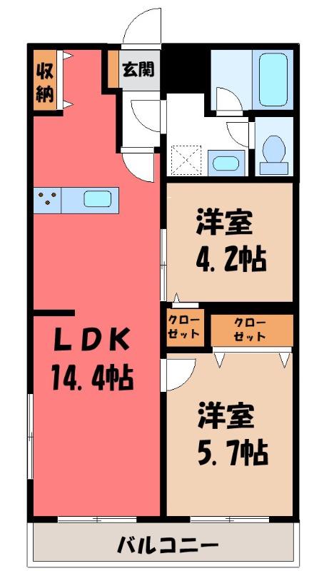 リブレス熊谷中央(2LDK/2階)の間取り写真