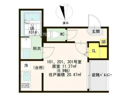 ハーモニーテラス歌島VI(ワンルーム/2階)の間取り写真