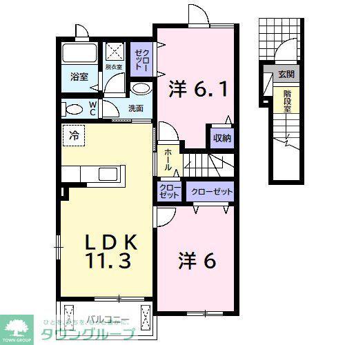 サニーヒル・B(2LDK/2階)の間取り写真