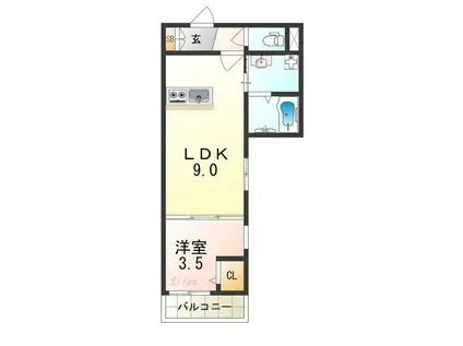 リーヴェ恵我之(1LDK/2階)の間取り写真