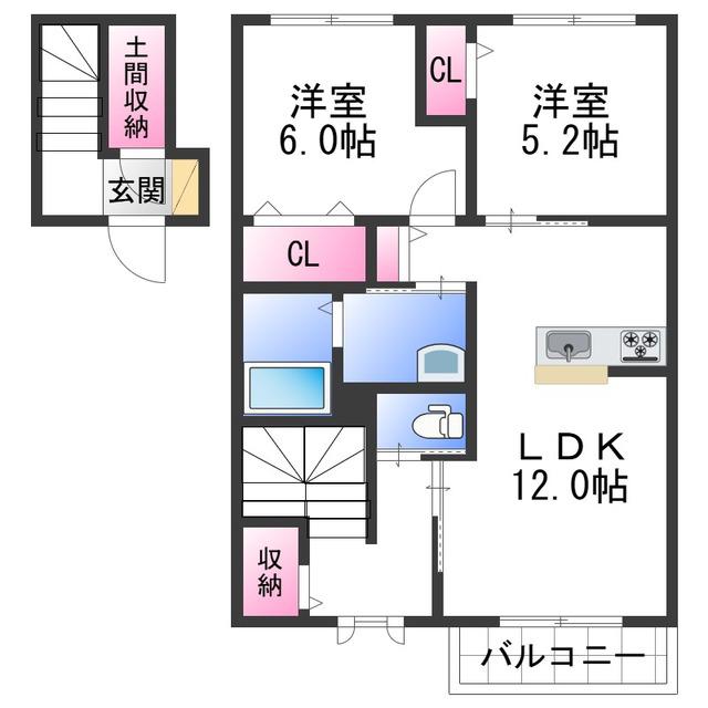 シャーメゾン紀伊(2LDK/2階)の間取り写真