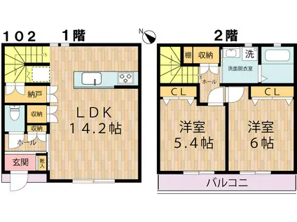 グレース伸明A棟(2LDK/1階)の間取り写真